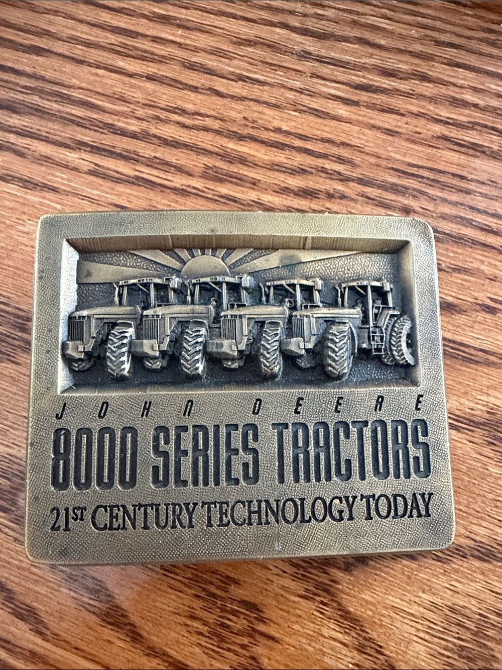 John Deere Brass Tone belt buckle with Logo Plaque